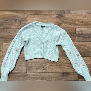 Wild Fable Light Blue Cropped Sweater with Pink Accents